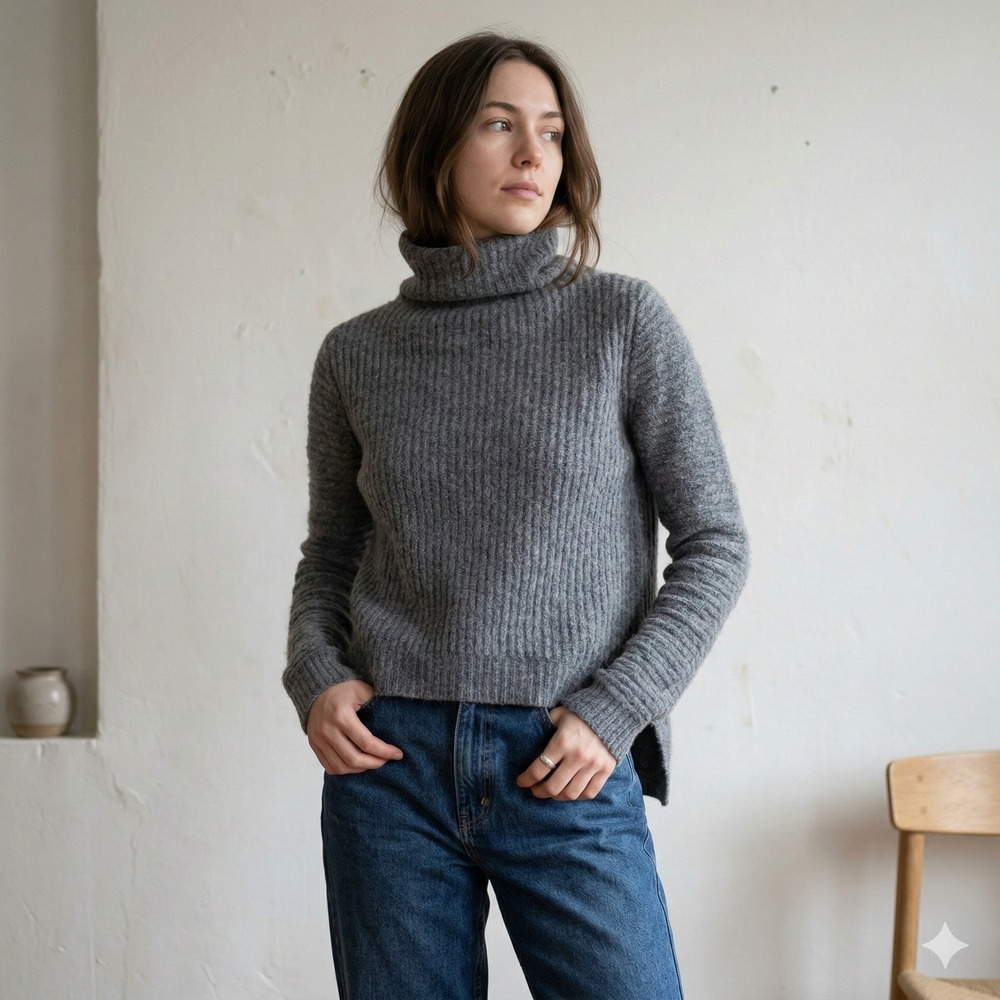 Acne‎ Studios Nalle 100% Wool Sweater Womens Small Gray Ribbed Knit High Low